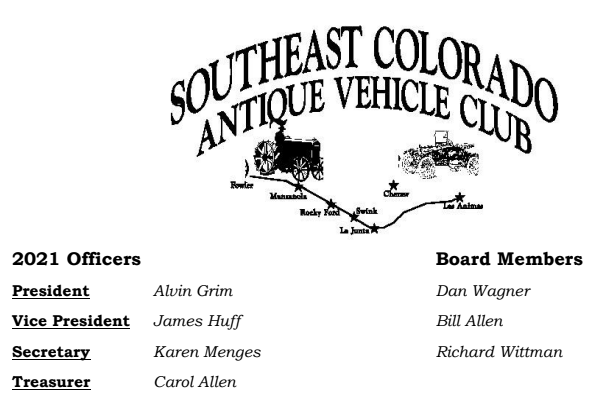 Southeast Colorado Antique Vehicle Club 2021 Officers and Board